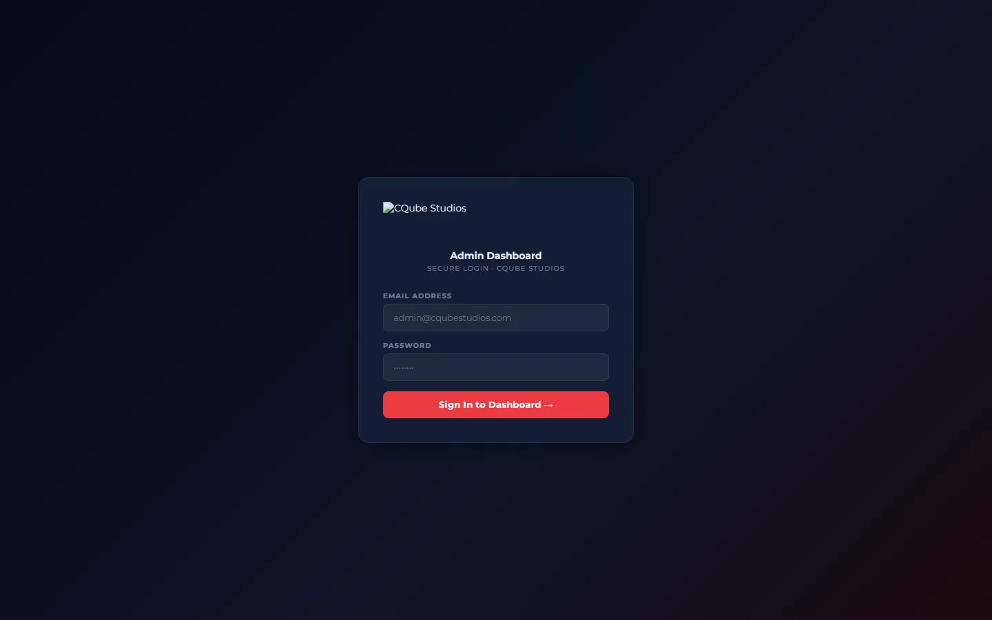 Admin dashboard sign-in