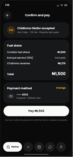 Komyut confirm and pay