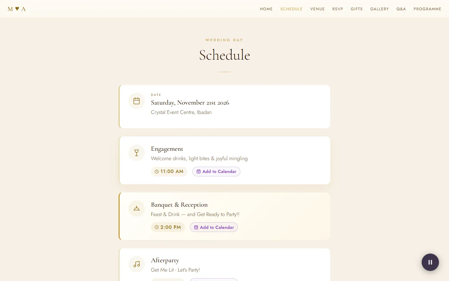 Wedding day schedule